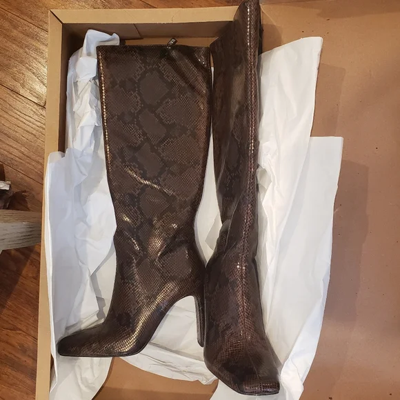 Zara faux leather animal print knee high boots size 10 eu 41 new with tag brown - Picture 5 of 7